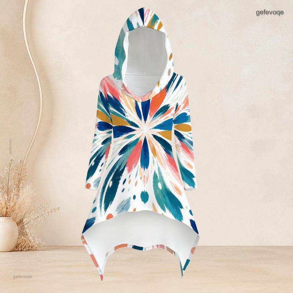 Women Plus Size Printed Hooded Long Sleeve High Low Top And Fitted Pants Two Piece Set