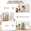 Rolling Bamboo Clothes Rack with Double Bar and Lower Shelf, 80x40x160cm, Natural Wood