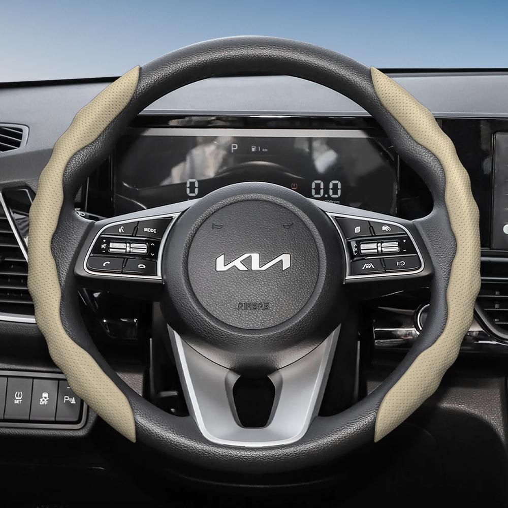 Suitable for Kia Steering Wheel Cover with Wavy Sports Design, Breathable Leather, Segmented Anti-Slip, Sweat-Absorbing Protective Cover for Ceed,