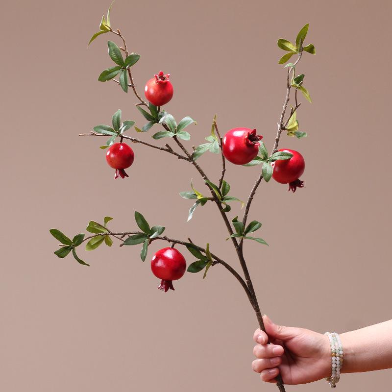 Artificial Pomegranate and Persimmon Fruit Flower Branch for Living Room or Entryway Decor