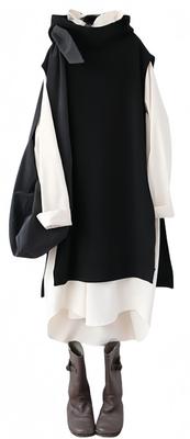 YUANYUAN Long Vest Shirt Dress Knit Maxi Side Loose Winter Size Women's 2-Piece & Set, Vest, Gilet, Dress, Turtleneck, Ties, Casual, Fit, Cute,