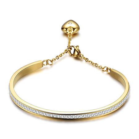 Gold-Color Cuff Bangle for Women One Row Crystal Stainless Steel Bracelet Bangle Jewelry Adjustable Chain