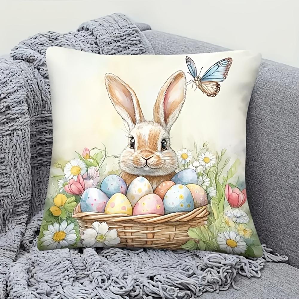 PC Easter Bunny Floral Pillow Covers Decorative Sofa Cushion Cover Home Decoration D Printing