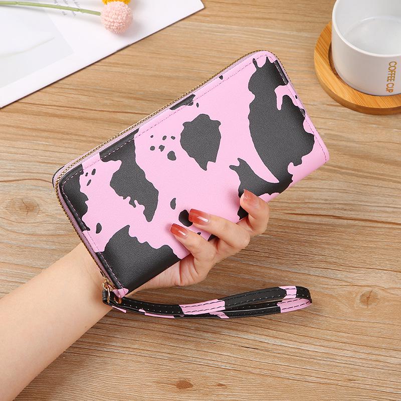 2024 Summer Korean-Style Contrast Cow Pattern Multi-Compartment Long Wallet