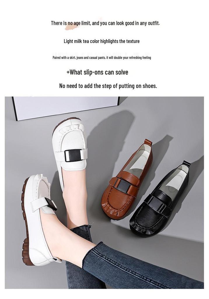 2022 Autumn Ethnic Style Buckle Slip-on Women's Korean Fashion Loafers - Soft Upper & Sole Mother's Shoes