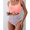 Women's One-Piece Swimsuit With Cross Straps To Cover The Belly, Conservative Solid Color Patchwork Swimsuit