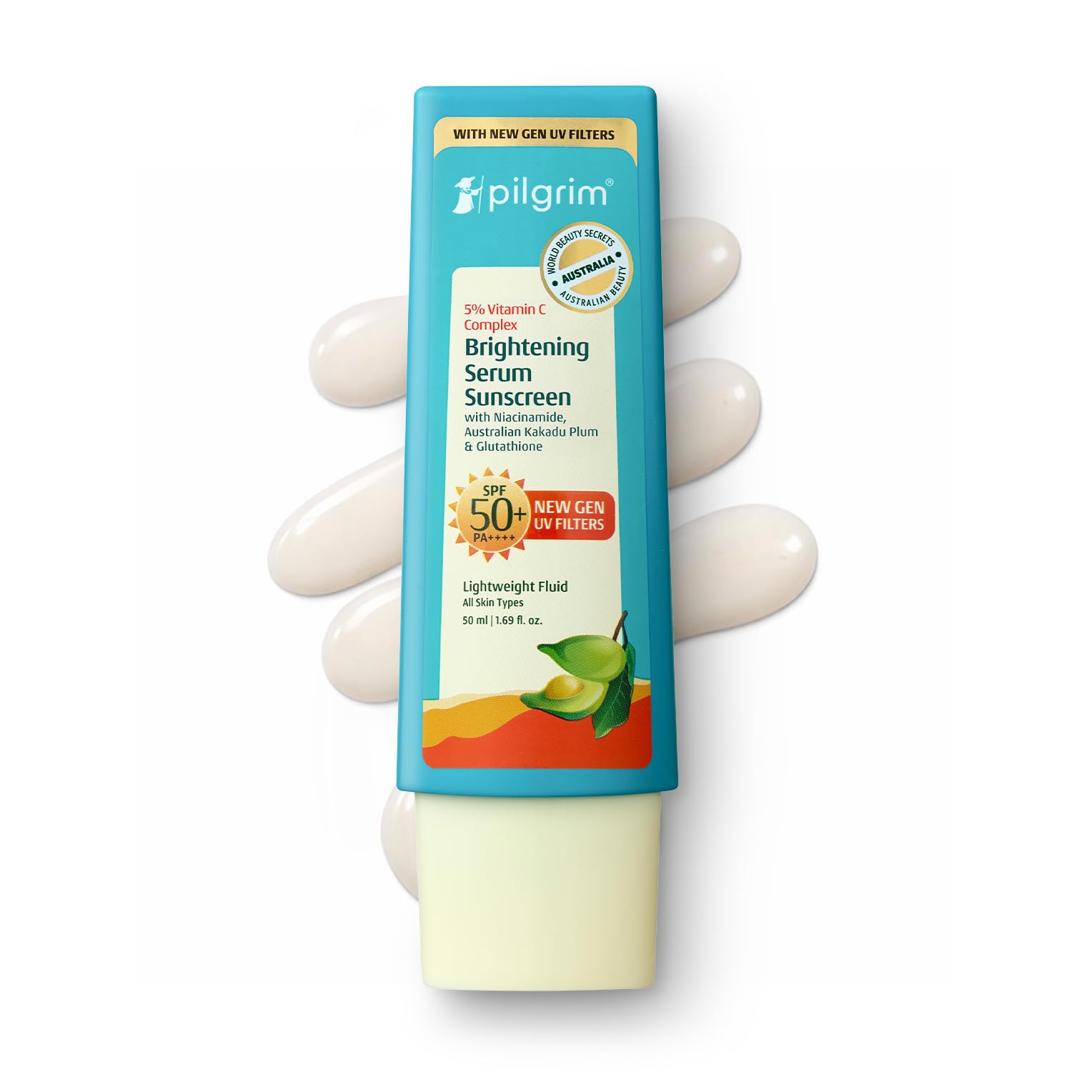

Pilgrim 5% Vitamin C Brightening Serum Sunscreen SPF 50+ PA++++ with Glutathione & Niacinamide | InVivo Tested | New Gen UV Filters | Lightweight