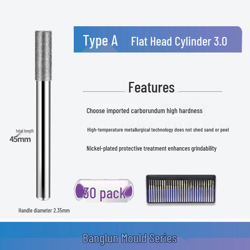 Banglun Diamond 3mm Alloy Grinding Head Set: Jade Carving, Cylindrical, Conical, Ball Needles