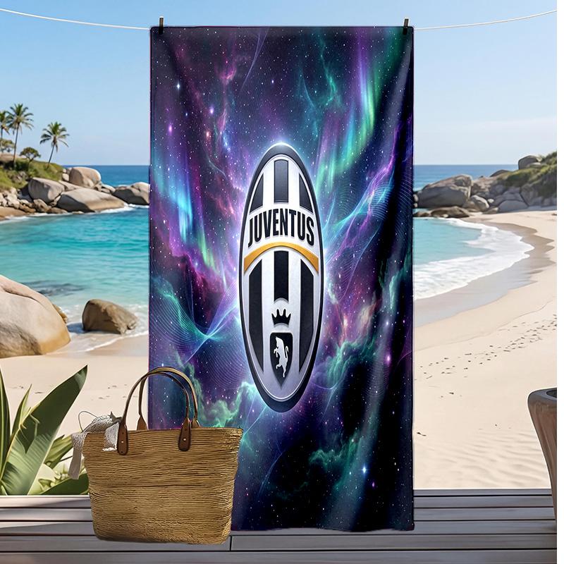 Asciugamano da Spiaggia Stampato Juventus FC Asciugamano Morbido ad Asciugatura Rapida Coperta da Spiaggia Rettangolare Grande Portatile per Viaggi Piscina