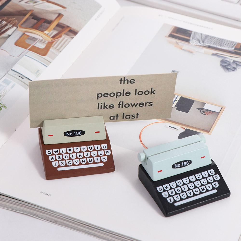 Wood Table Stand Card Holder Typewriter Shape Desktop Ornament Creative Photo Clips Holder  School