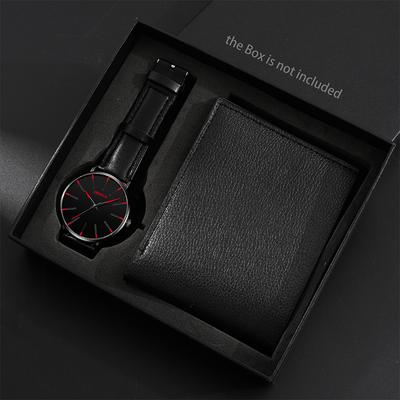 2pcs/set, 1pc Fashion Men's Business Analog PU Leather Quartz Watch & 1pc Wallet Set, Gift for Him