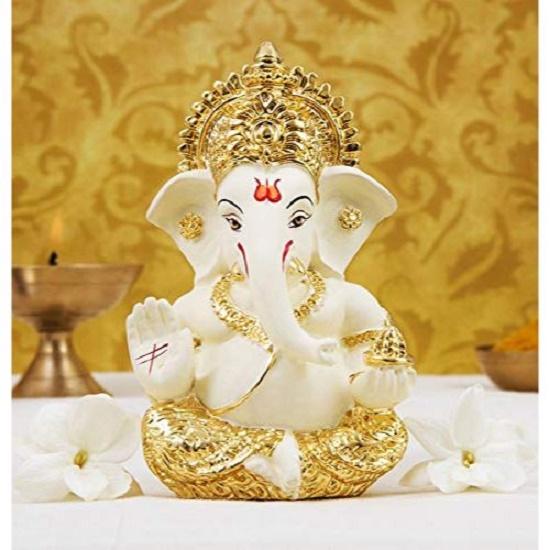 Ceramic Ganesh Idol for Car Dashboard Ganesha Murti Ganpati Idol for Home Decor Puja Lord Ganesh