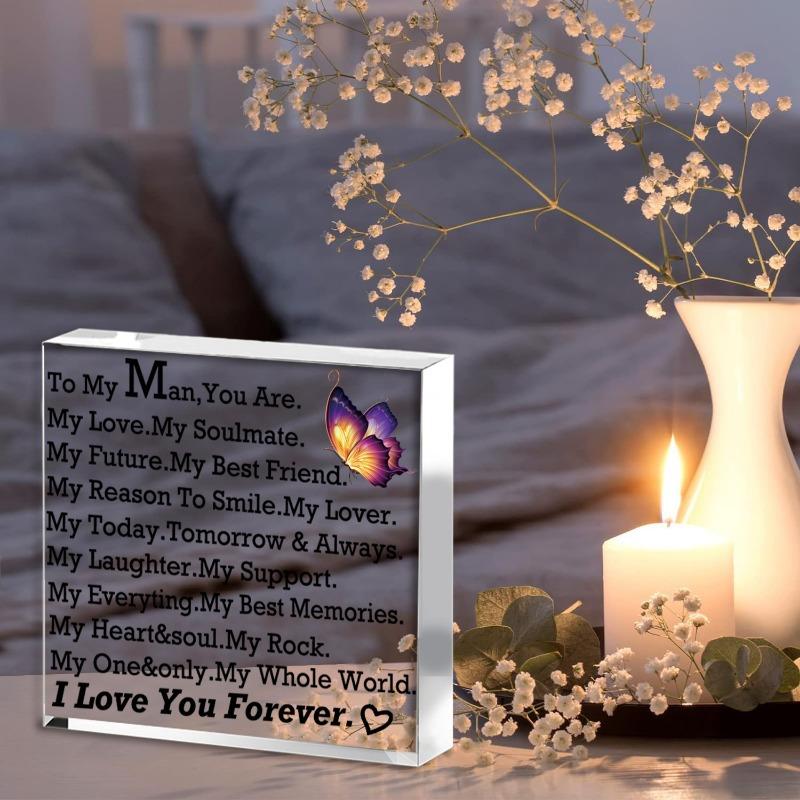 "I Love You" Acrylic Centerpiece. Anniversary, Birthday or Valentine's Gift for Him.