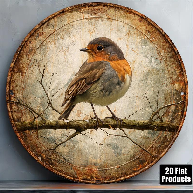 D Flat pc pcs Suitable for Living Room Cafe Bedroom Vintage Robin Bird Wall Decor x Inch xcm Round Sign with Rob