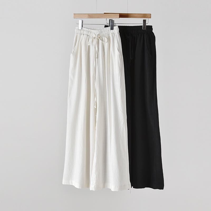 2026 Spring Women's Artistic Retro Loose Casual Wide-Leg Linen Pants with Elastic Waist.