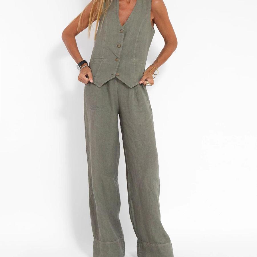Hot Selling New Fashion Vest Long Pants Patchwork Cotton Linen Casual Set