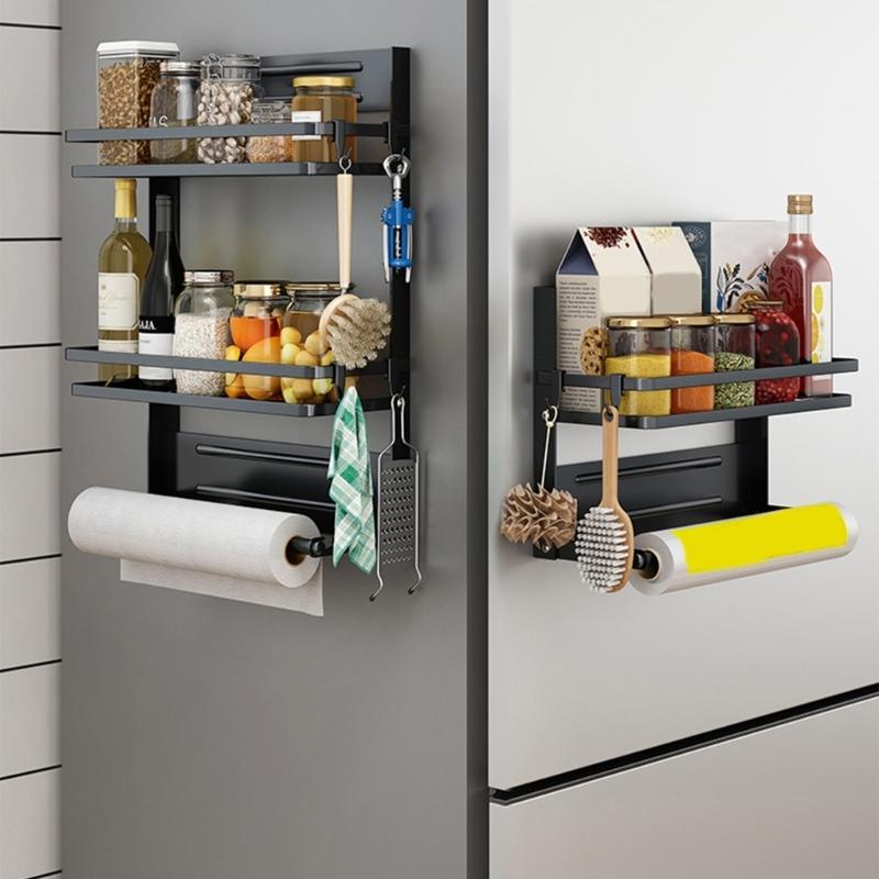 Space Saving Magnetic Kitchen Shelf For Spices Foldable Design 20kg Capacity Refrigerator Mounted Organizers