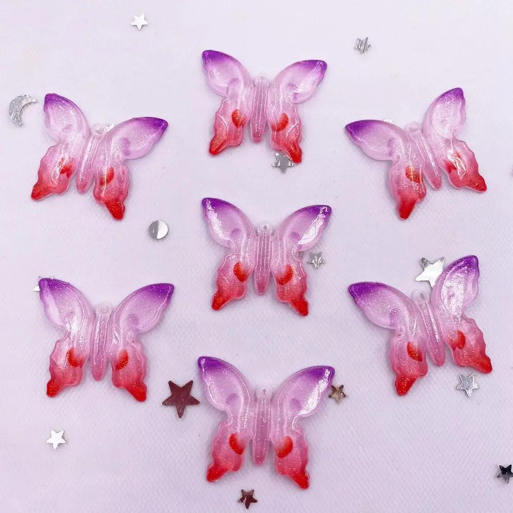 

10 шт., смола, 28*24 мм, блестящие красочные цветы, бабочки, плоская задняя часть, стразы, 1 отверстие, бусины, украшения, сделай сам, свадебные аппликации, поделки