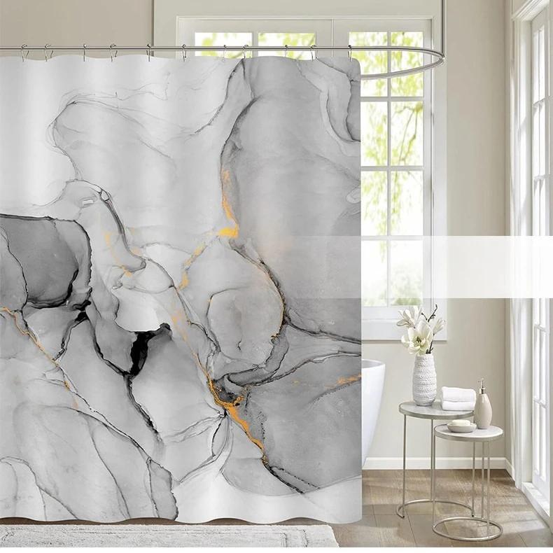 Modern Art Marble Gold Foil Bathroom Set Waterproof Anti Mold Shower Curtain