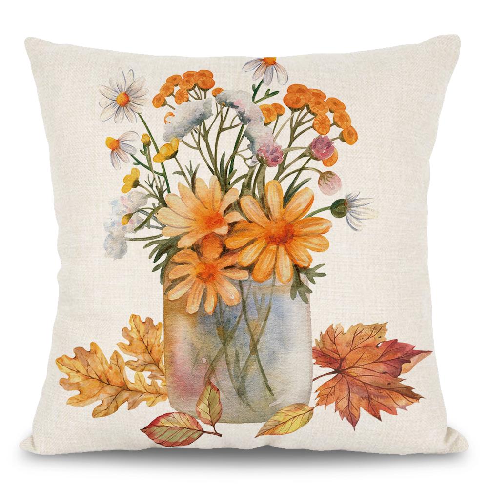 Autumn Pumpkin Decorative Pillowcase Pumpkin Thanksgiving Blessing Autumn Flowers Pillowcase Home Decor 18 X 18 Inches