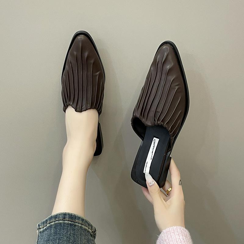 French high-end bag head half slippers outer wear 2024 spring and summer new low-heeled pointed one-pedal single shoes women's shoes