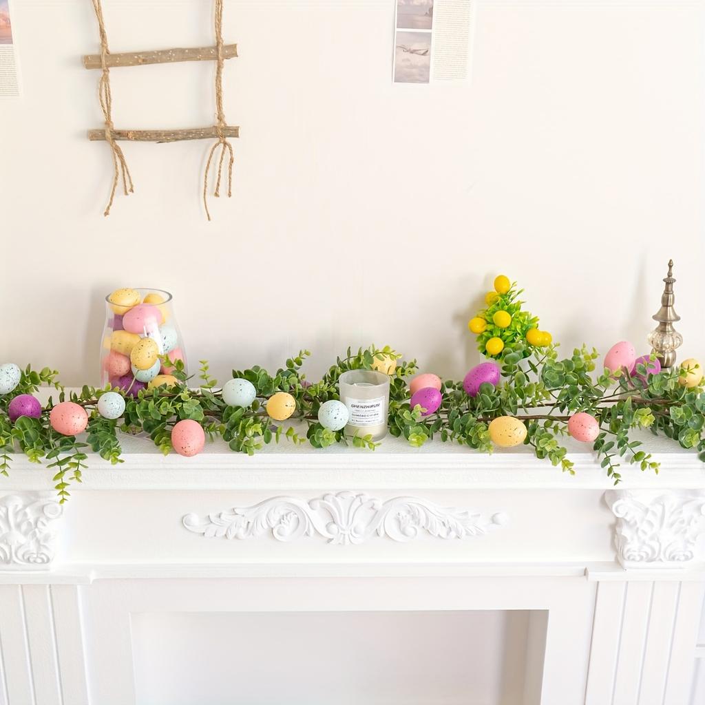 1pc 66.9 Inch Handmade Easter Garland, Indoor/Outdoor Decor with Mini Eggs and Eucalyptus Leaves for Easter Celebration