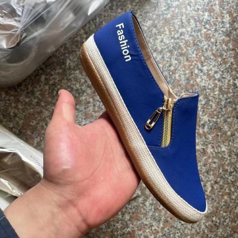 Women's Espadrille Flat Shoes, Side Zipper Casual Slip-Ons, Lightweight Spring Fall Sneakers