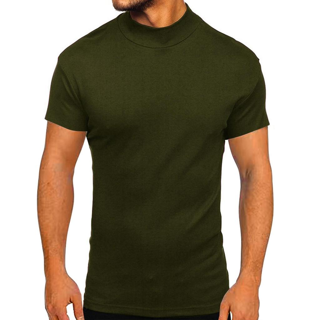European and American Men's Thick Warm Long-Sleeve Cotton T-Shirt with Half-High Collar