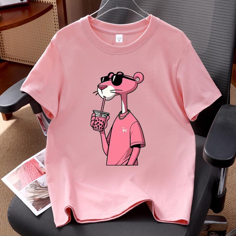 Unisex Pink Leopard Print Short Sleeve Cotton Top