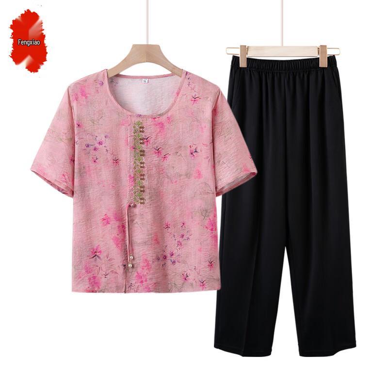 Mid-Aged & Elderly Women's Summer Floral Short-Sleeve Two-Piece Set