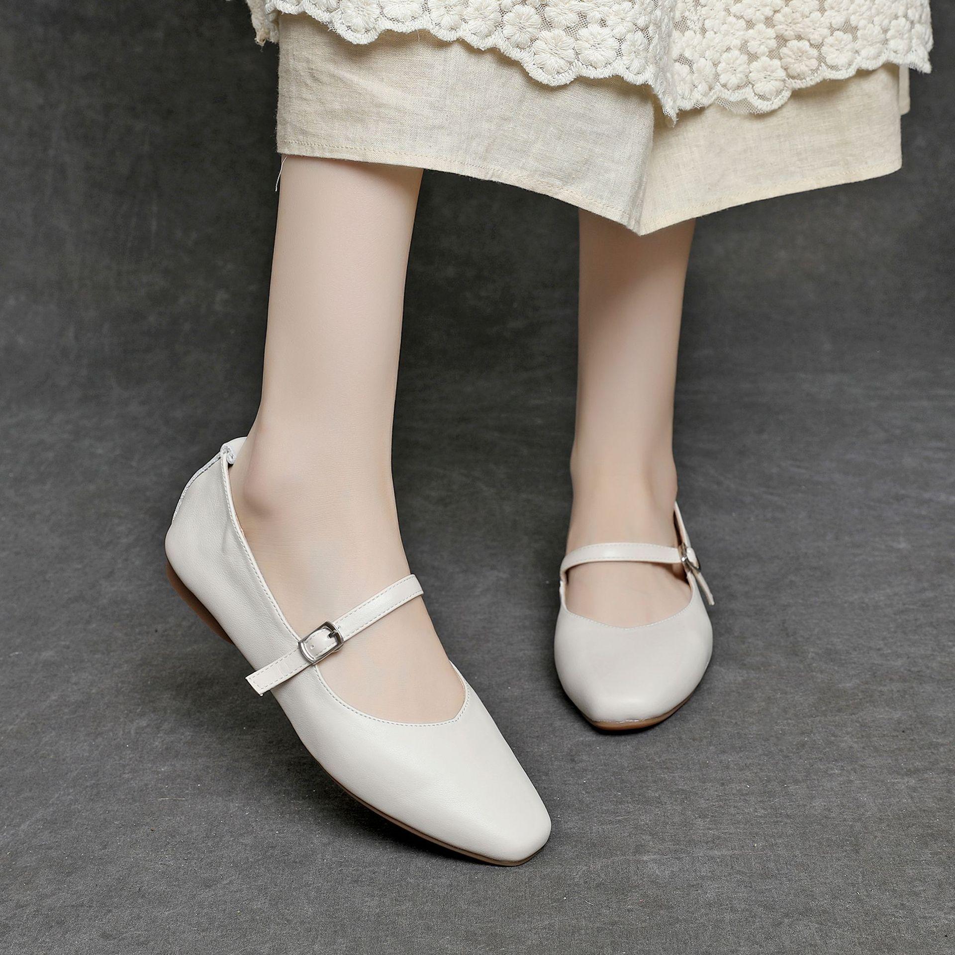 

Fujin 2 см коровья натуральная кожа удобные женские туфли Мэри Джейн Баке эргономичные осенние мягкие туфли на плоской подошве для отдыха весенние резиновые этнические туфли 40 бежевый