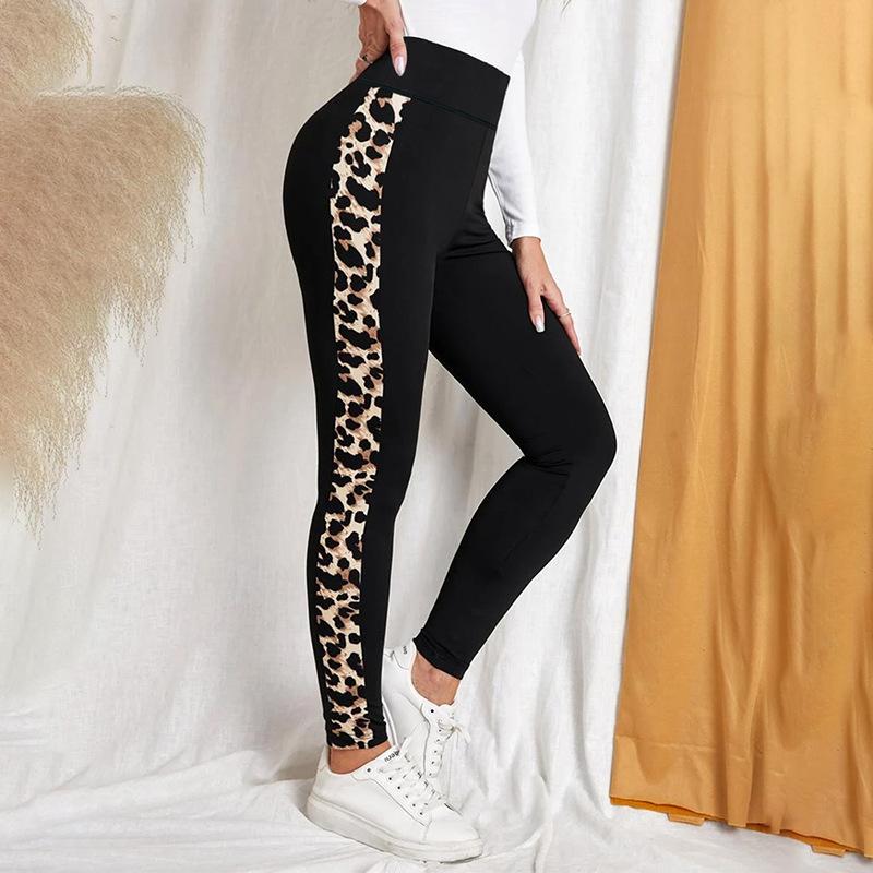 European and American women's clothing new leopard print comfortable casual yoga trousers high waist hip lift elastic pants