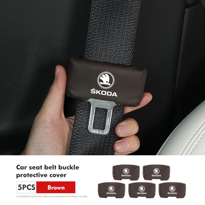 VIJT4 Car Seat Belt Buckle Plug Leather Car Seat Belt Clip Protective Covers For Skoda Octavia A5 A7 RS Fabia Superb Rapid Karoq