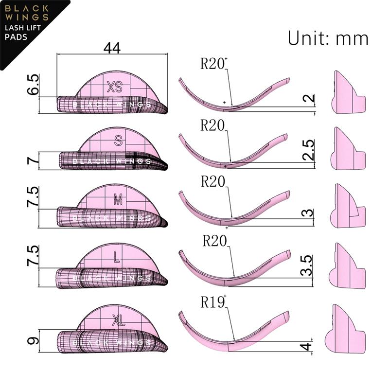 BLACKWINGS 5 Pairs Eyelash Perm Silicone Pads, Curling Pads for Lash Lift,   with Size Guide Chart, Hypoallergenic Reusable Accessories