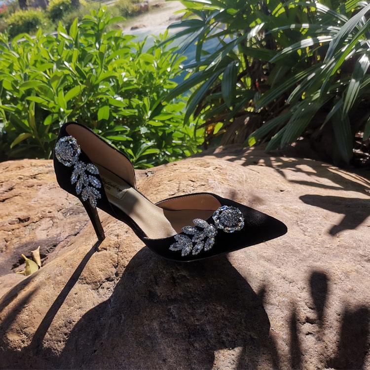 Designové Nové Dámské Lodičky Černé Křišťálové Mělké Špičaté Vysoké Podpatky Dámské Boty Módní Podpatky Lodičky Sexy Párty Boty