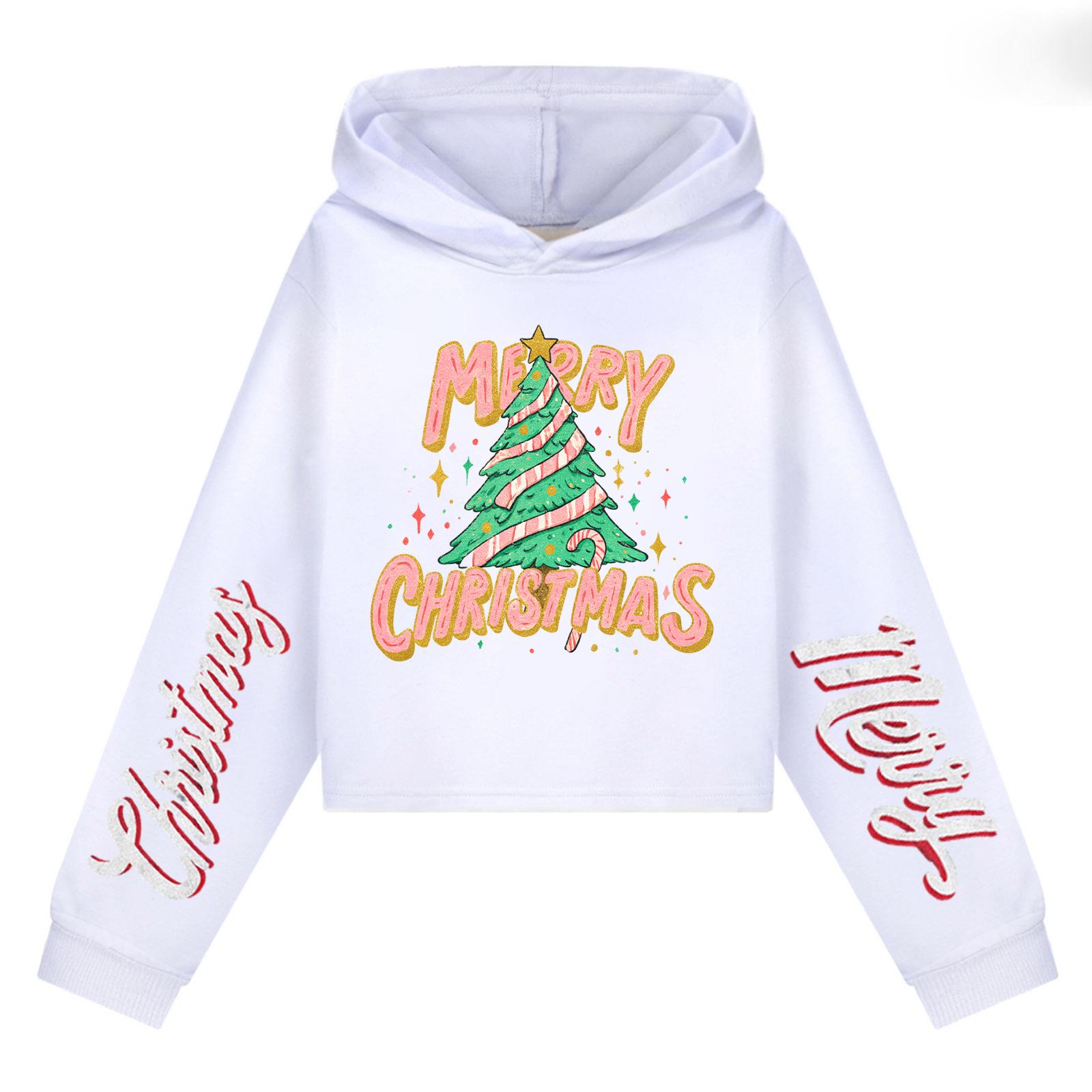 

Детская повседневная модная толстовка с капюшоном и длинными рукавами с рождественским принтом (Без шнурка) 170 белый