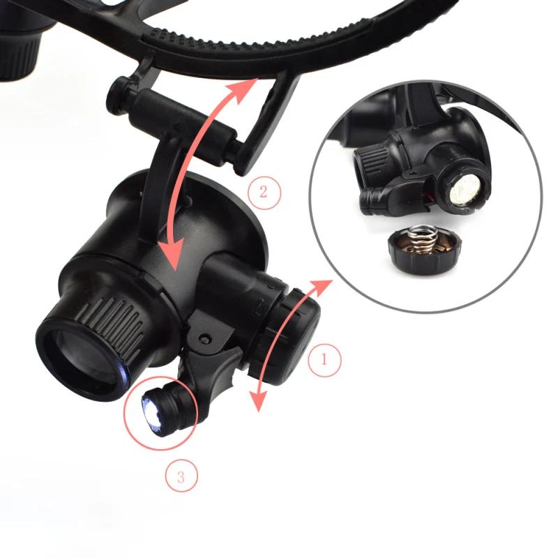 New 10X 15X 20X 25x LED Magnifying Glasses Jewelry Jeweler Loupe Magnifier Watch Repair Binocular Lens