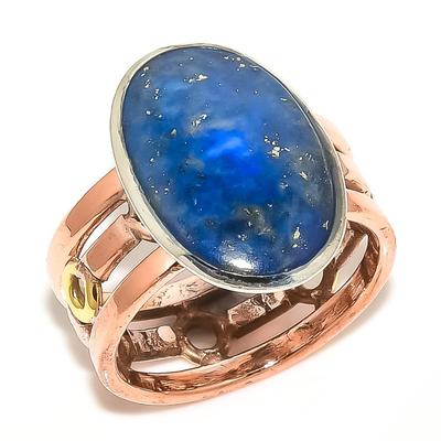 Natural Lapis Lazuli Gemstone Two Tone 925 Sterling Silver Gift Ring S.9.5 V8h85