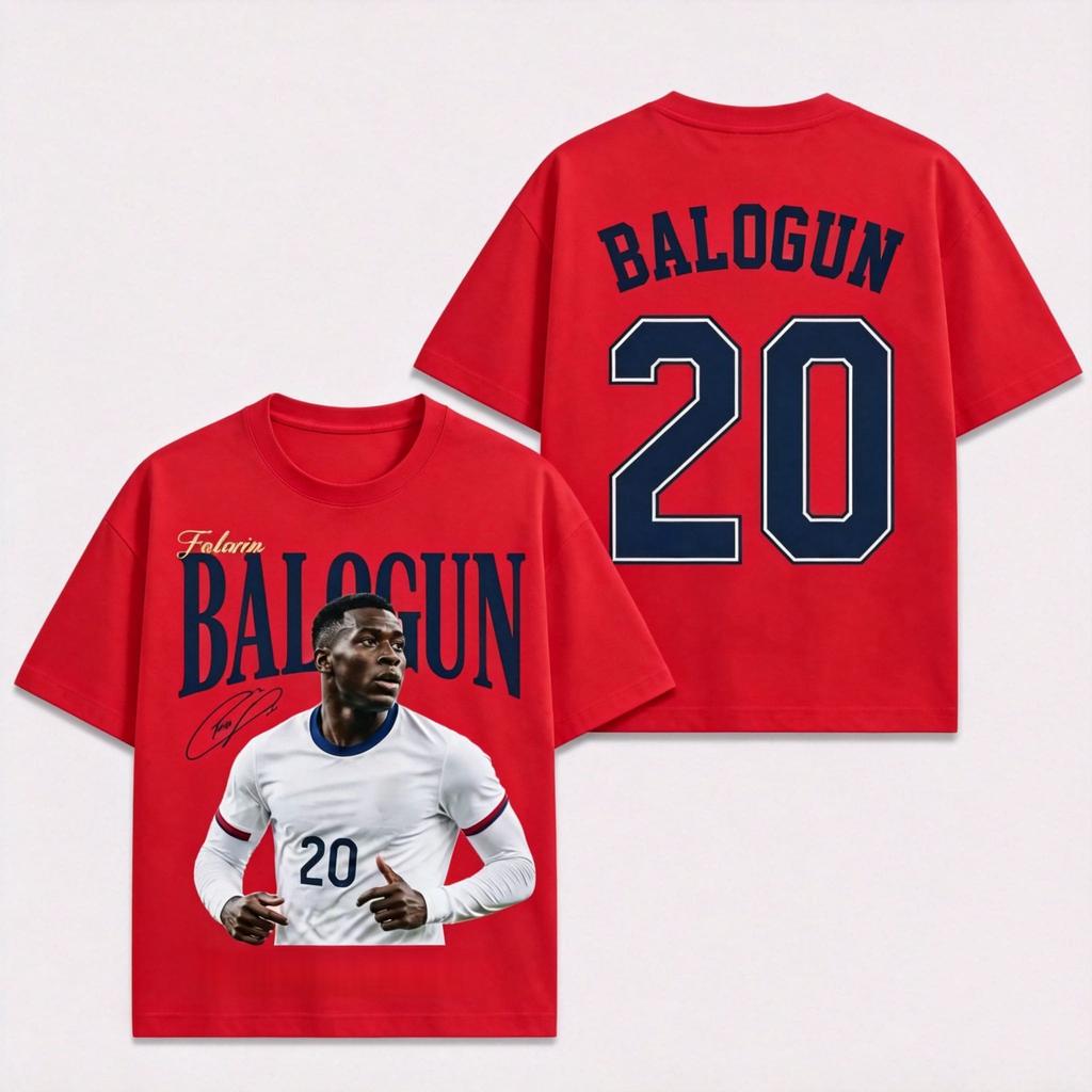 Folarin Balogun America No20 Football Tshirt Unisex Unisex Summer 100 Cotton Clothing Oversize Short Sleeved Top Streetwear Unisex