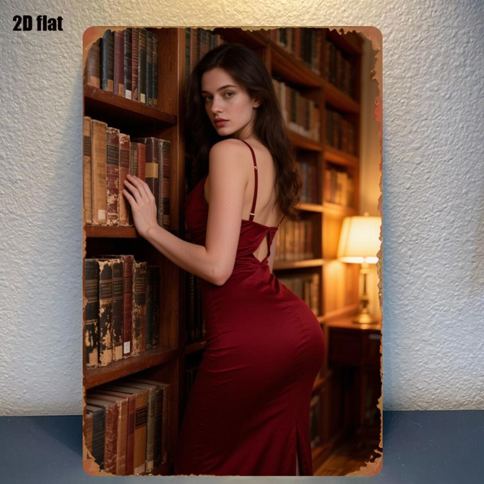 

Vintage Metal Wall Art x Inch Retro Female Silhouette Bookshelf Tin Sign with PreDrilled Holes for Easy Hanging Waterpr 20x30cm