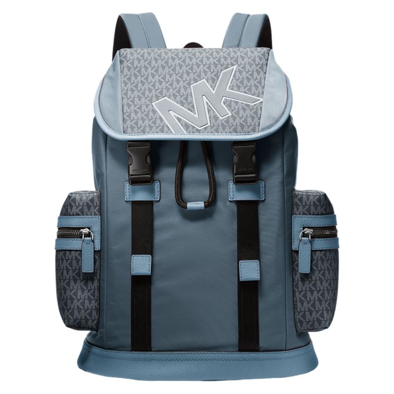Michael Kors MK Cooper Letter Print Faux Leather Flap Backpack Large Men backpack Blue 37F5LCOB2U-493 Basic Set (Bag+Dust Bag)