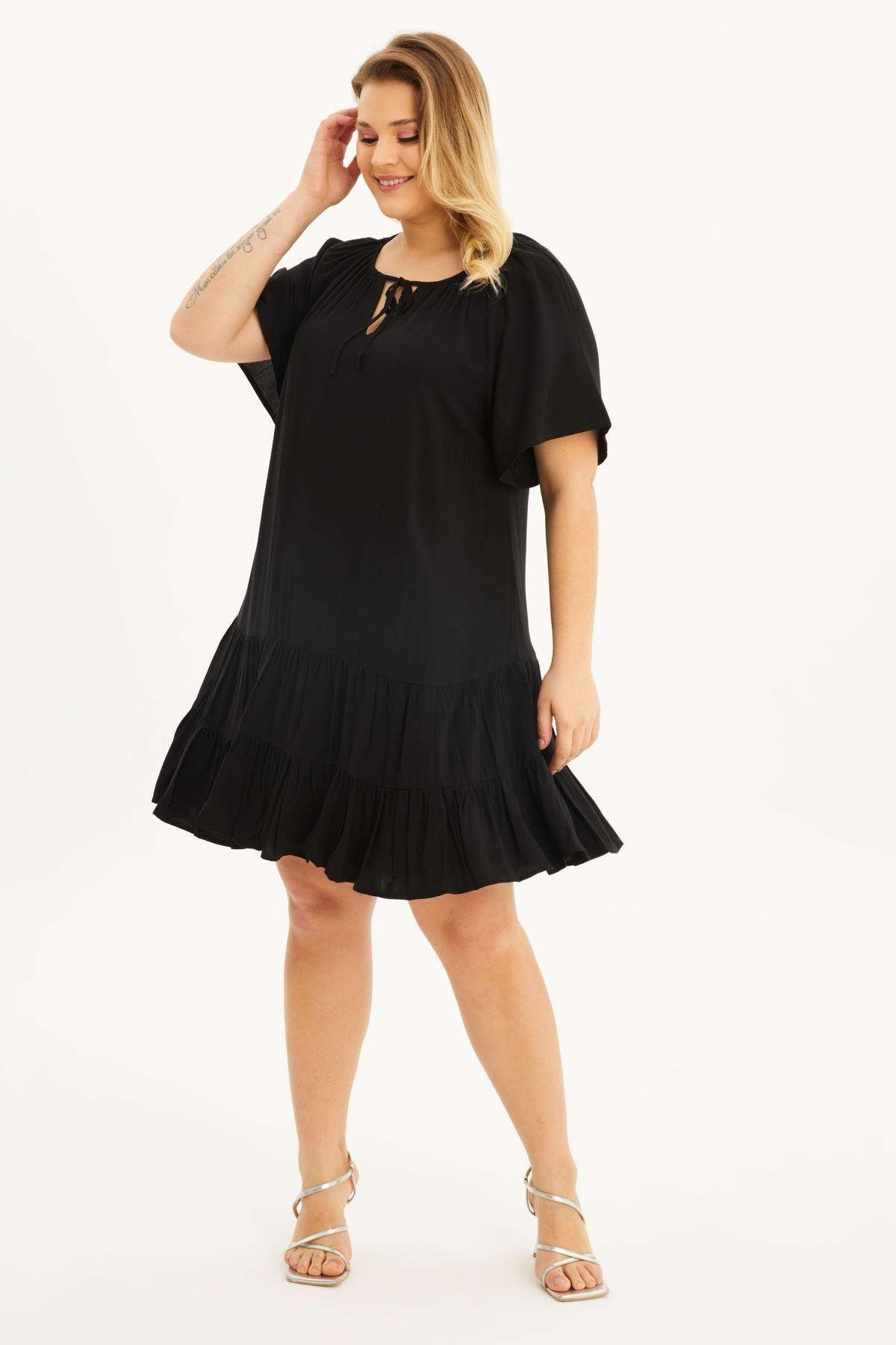 

Women s Big Size Dress Lined Cape Sleeve Ruffle Dress L