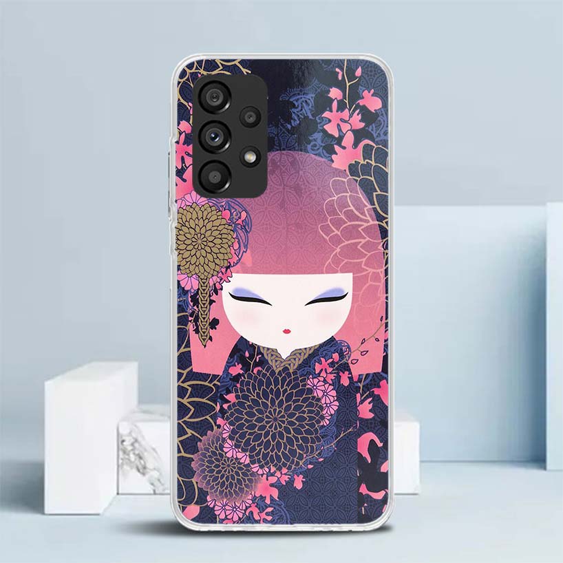 Kokeshi Doll Kimono Girl Soft Cover for Samsung Galaxy A17 A37 A57 A16 A26 A36 A56 A15 A14 A55 Phone Case A13 A53 A25 A35 A24 A3