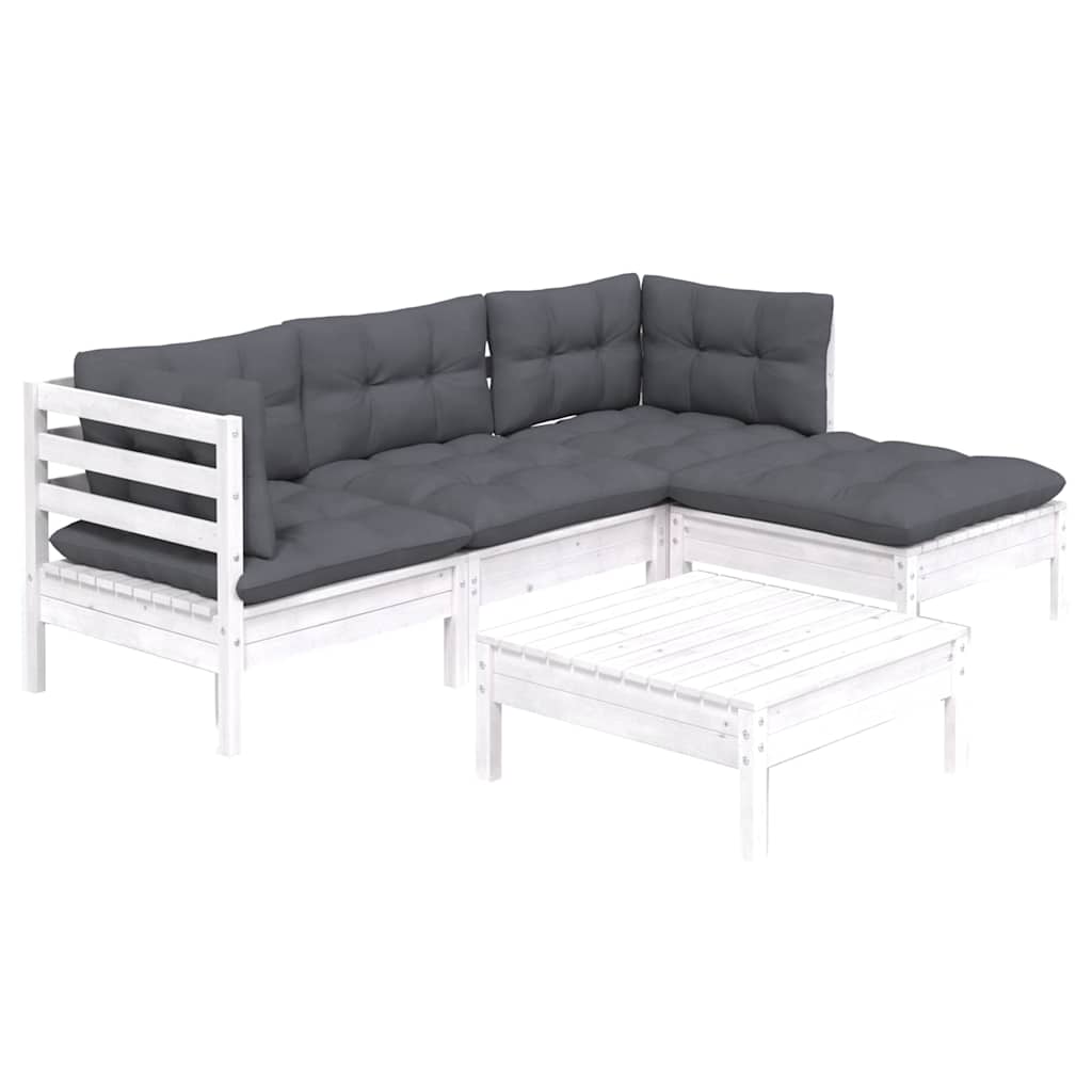 vidaXL 5-tlg. Garten-Lounge-Set mit Kissen Weiß Kiefernholz