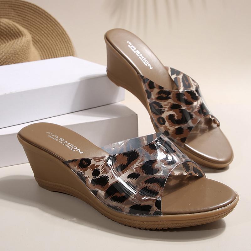 

Леопардовый принт Клинья Сандалии Женские Лето 2025 Прозрачные ПВХ Платформа Шлепанцы Женские Толстая подошва Нескользящие Пляжные шлепанцы 43