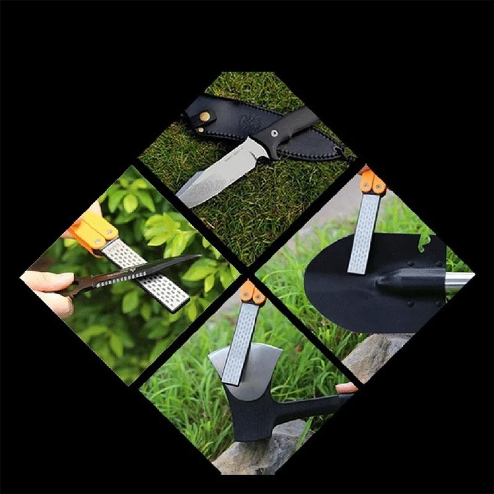 1PCS Portable Folding Pocket Knife Sharpener, Portable Double Sided Diamond Sharpening Stone Outdoor Sharpening Whetstone