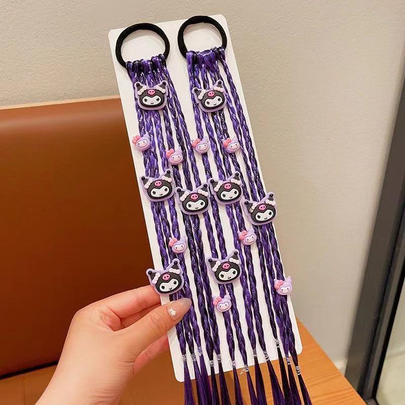 Kuromi Braided Hair Ties for Girls - Sweet Cool Boxer Braids & High Ponytail Hair Accessories.