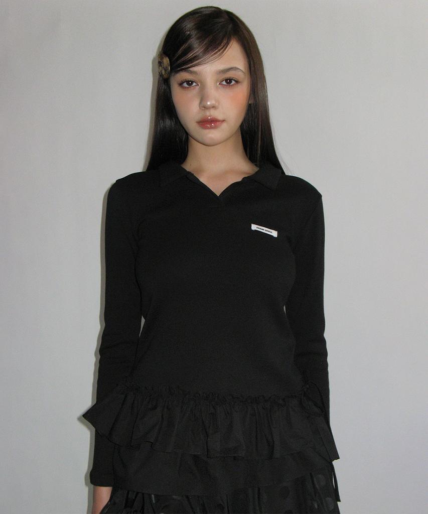 CRANK Double Frill Collar Top_Black