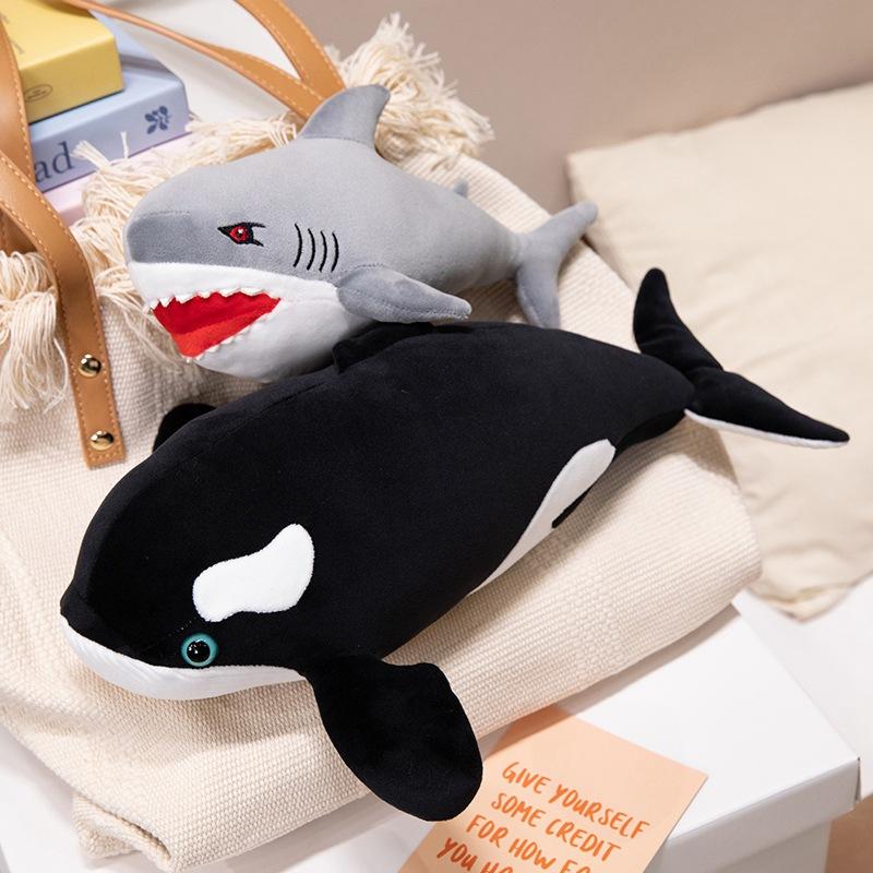 Cute Glowing Sea Life Shark Doll Plush Toy Black Killer Whale Doll Children's Soothing Ragdoll Doll