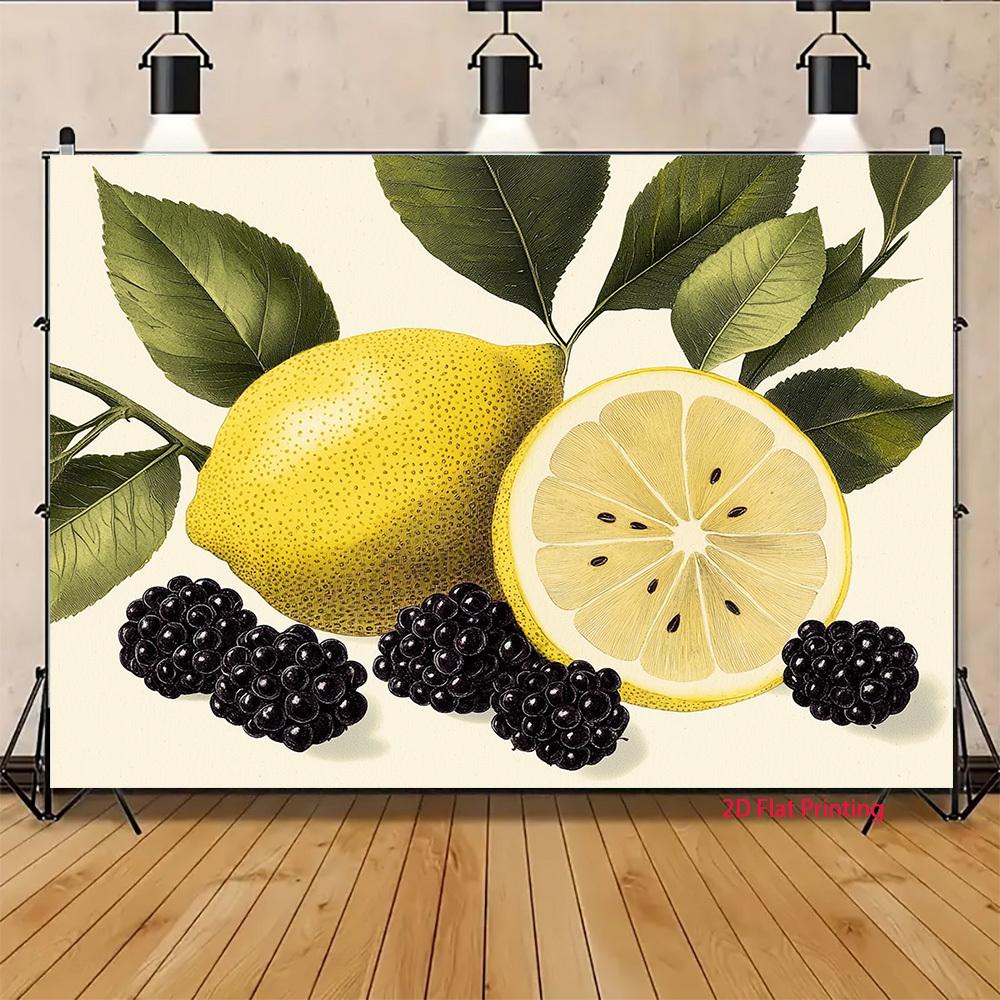 2D flat surface lemon and blackberry fruit-themed background fabric suitable for party decoration polyester fiber